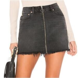 Free People We The Free Black Zip It Up Pure Cotton Denim Mini Jean Skirt